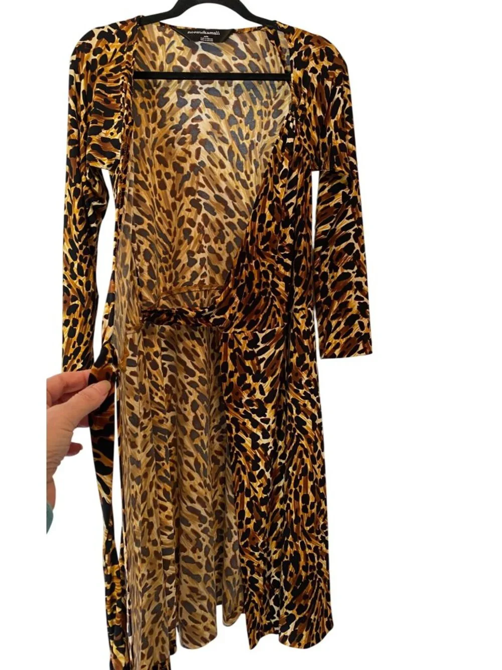 Norma Kamali Leopard Print Wrap Dress Long Sleeve Polyester/Spandex Medium - Picture 2 of 11